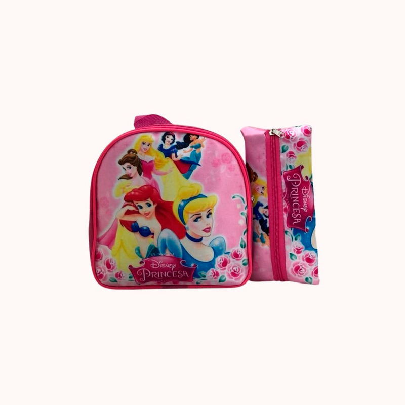 MOCHILA CARRINHO PRINCESAS COM ESTOJO E LANCHEIRA